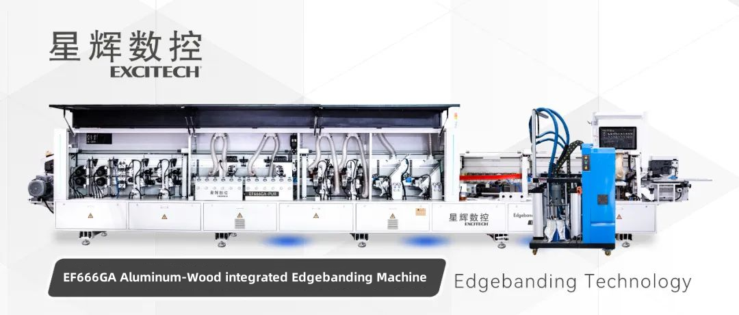 Excitech-teknologian EF666GA alumiinista ja puusta integroitu reunanauhakone.